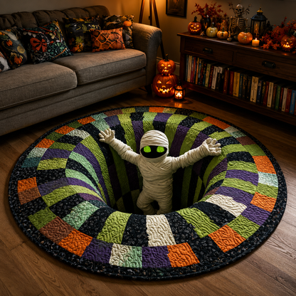 🔥Summer Halloween🎃3D Skeleton Vortex Quilted Round Halloween Rug