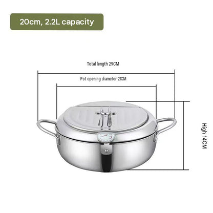 🍟 Stainless Steel Deep Fryer Pot with Thermometer & Frying Basket – Easy Home Frying