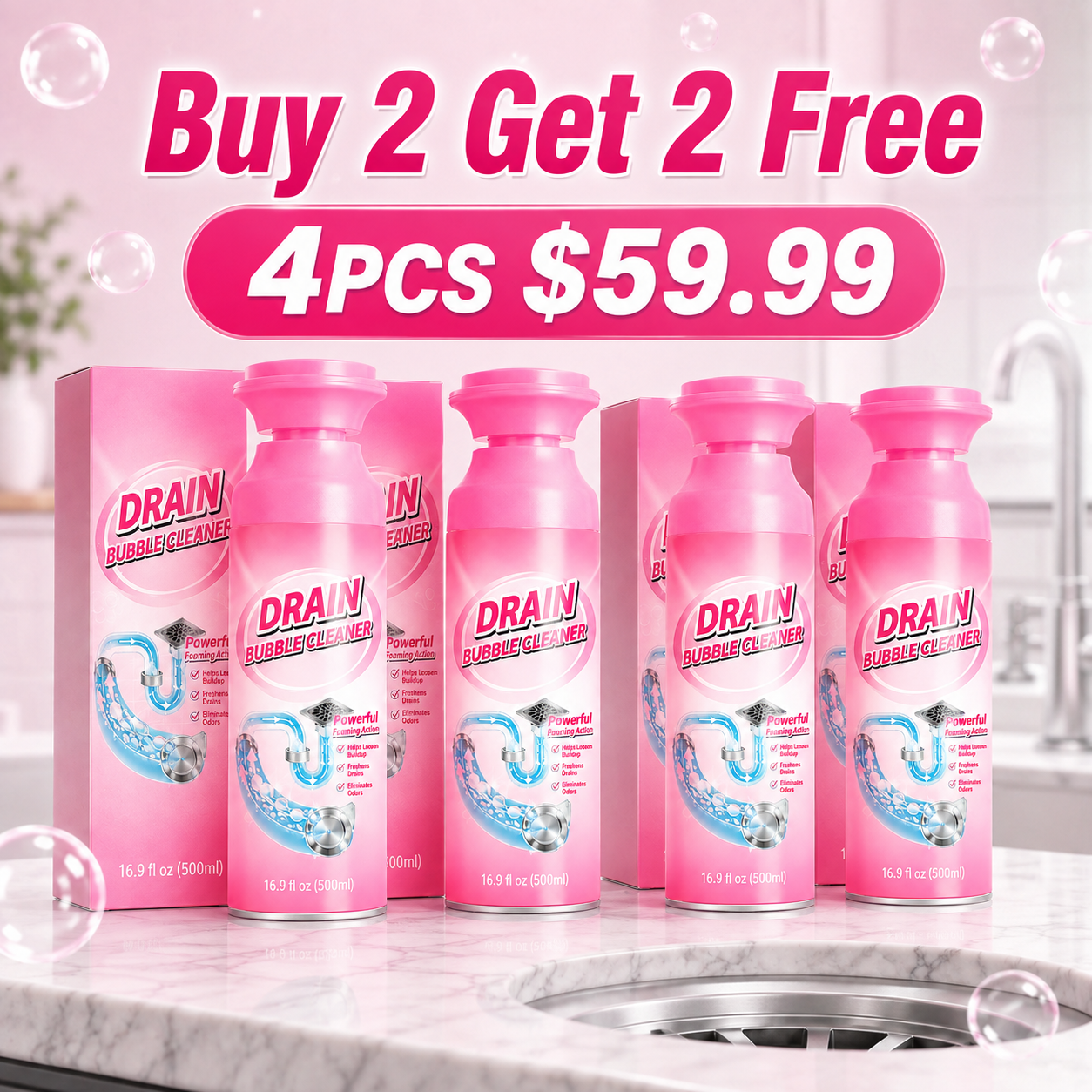 🫧 Foaming Pipe Cleaner & Drain Deodorizer – 360° Expanding Sink Foam ✨