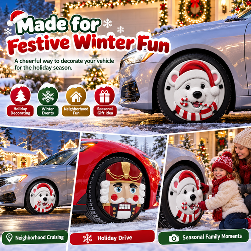 🎄Christmas 3D Wheel Covers – Festive Polar Bear & Nutcracker Car Decor