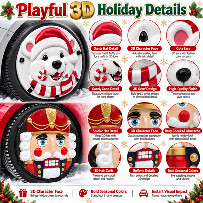 🎄Christmas 3D Wheel Covers – Festive Polar Bear & Nutcracker Car Decor