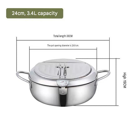 🍟 Stainless Steel Deep Fryer Pot with Thermometer & Frying Basket – Easy Home Frying