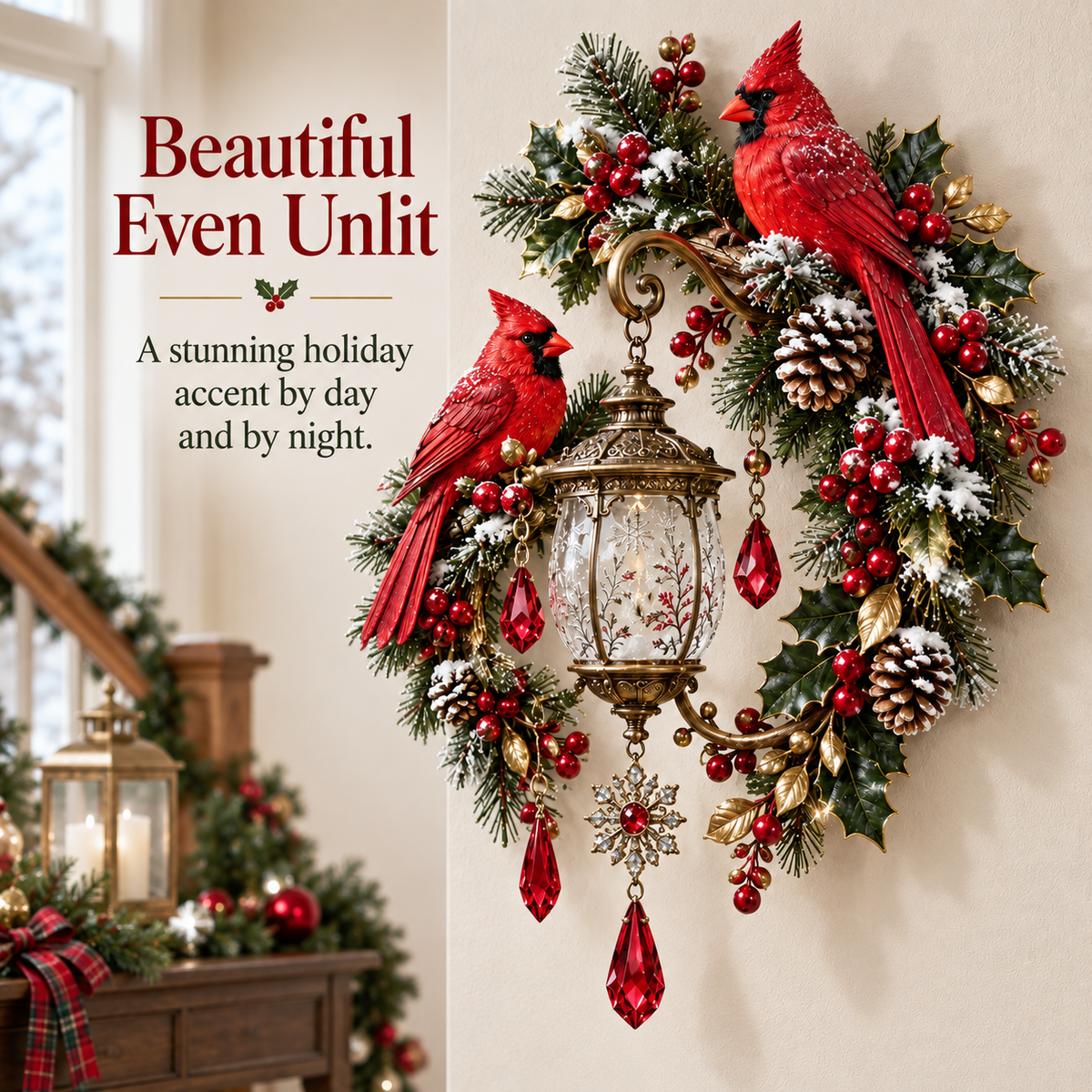 🔥70% OFF TODAY🔥Cardinal Christmas Lantern Glow™ – Lighted Holiday Wall Decor