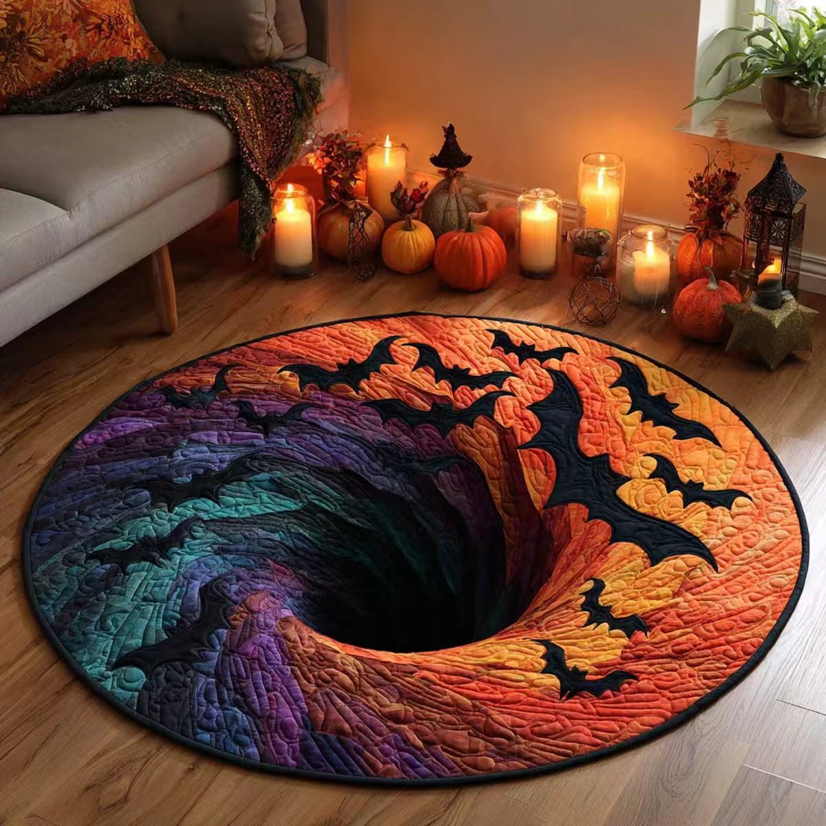 🔥 55% OFF TODAY 🎃3D Skeleton Vortex Quilted Round Halloween Rug