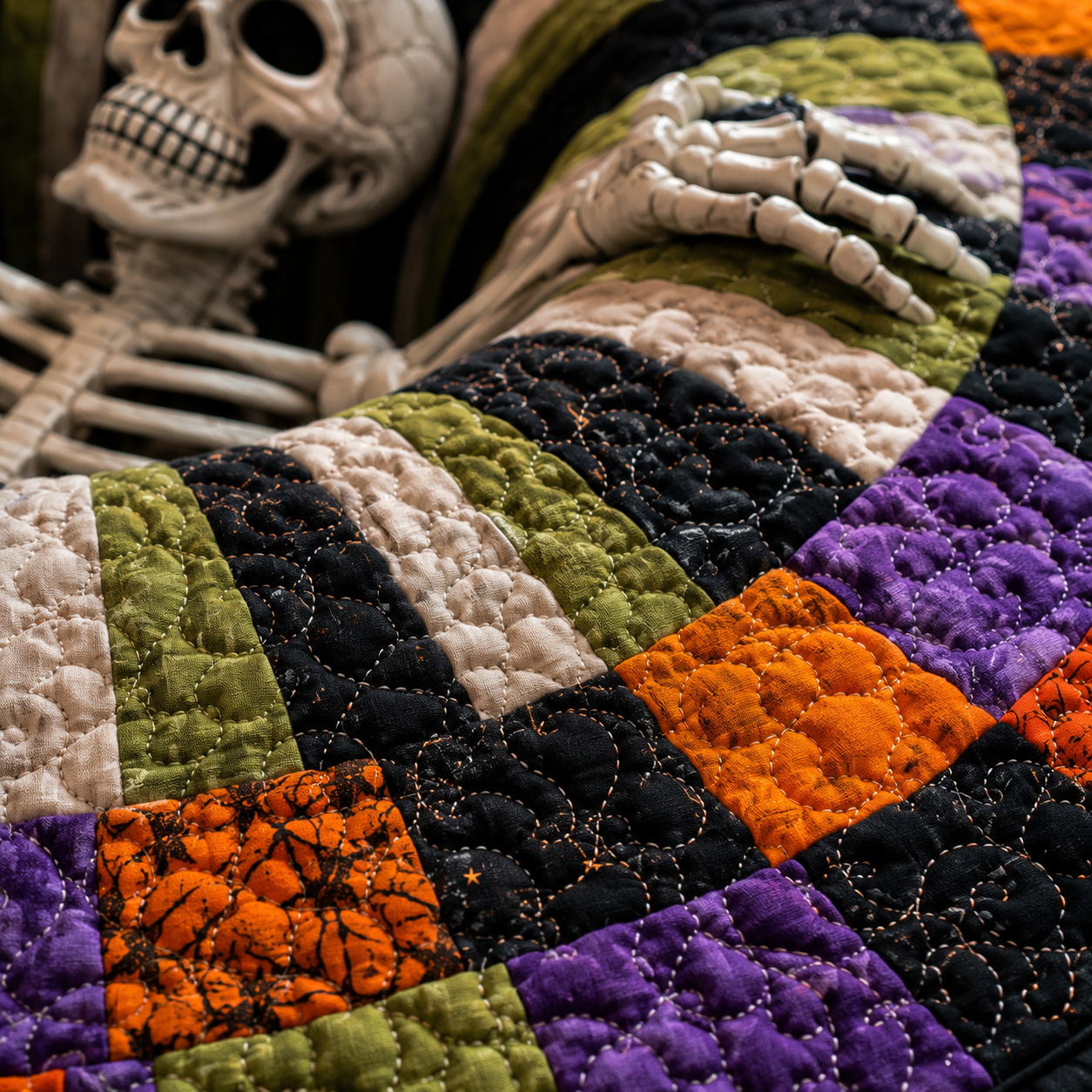 🔥Summer Halloween🎃3D Skeleton Vortex Quilted Round Halloween Rug