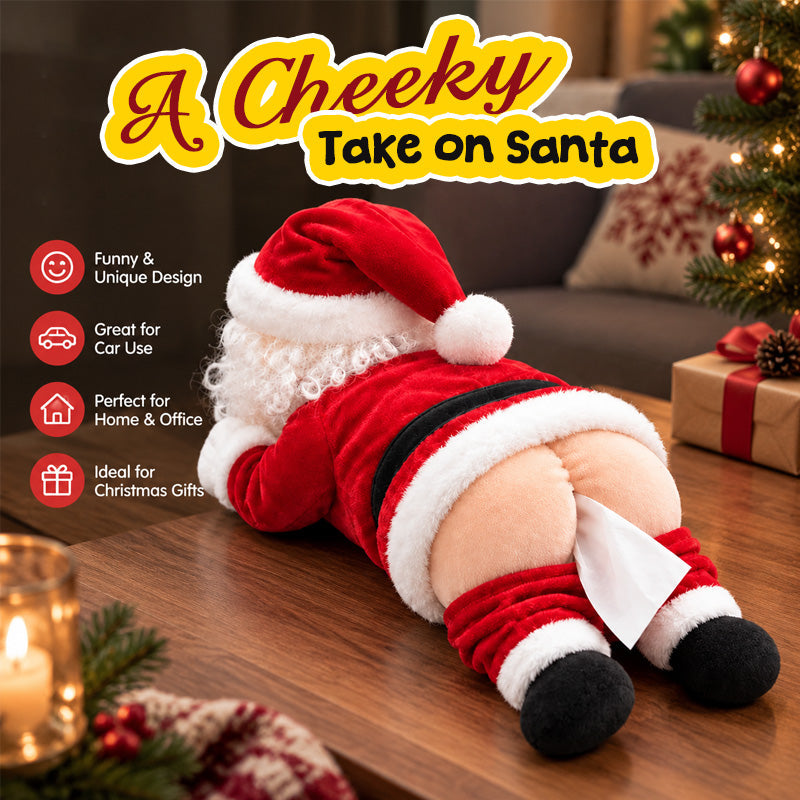 🎅 Funny Santa Butt Tissue Box – Cheeky Christmas Decor & White Elephant Gift 🎁