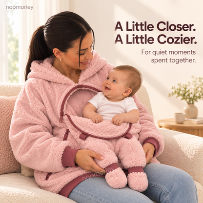 Mom & Baby Plush Hoodie – Cozy Pullover with Front Zip Panel