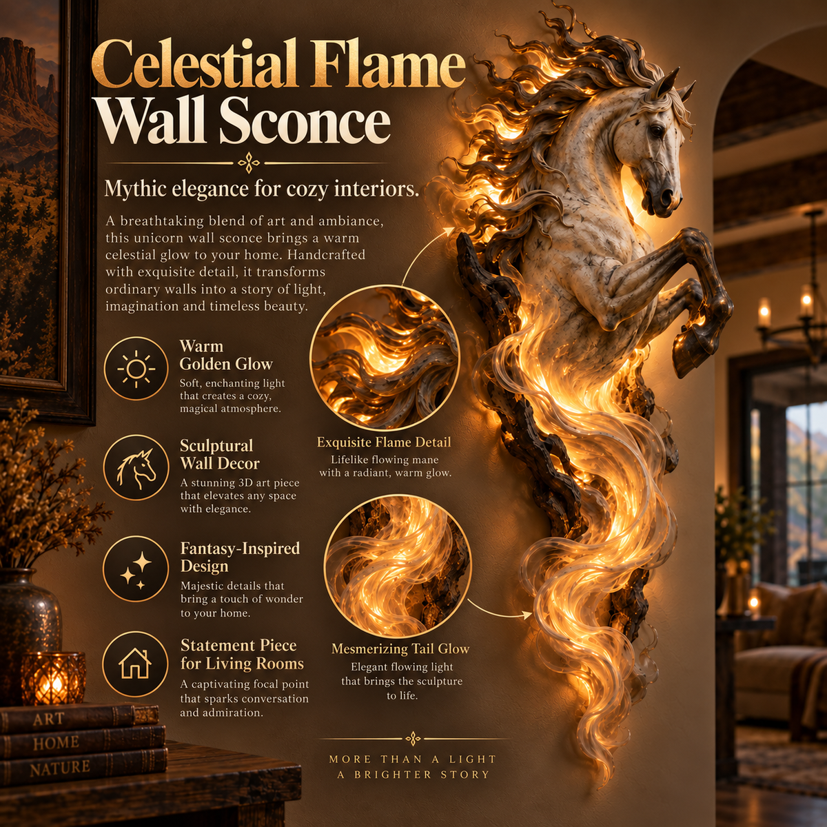 🔥Last Day 49% OFF -🦄 Celestial Flame Unicorn™ Wall Sconce – A Magical Guardian Awakens on Your Wall