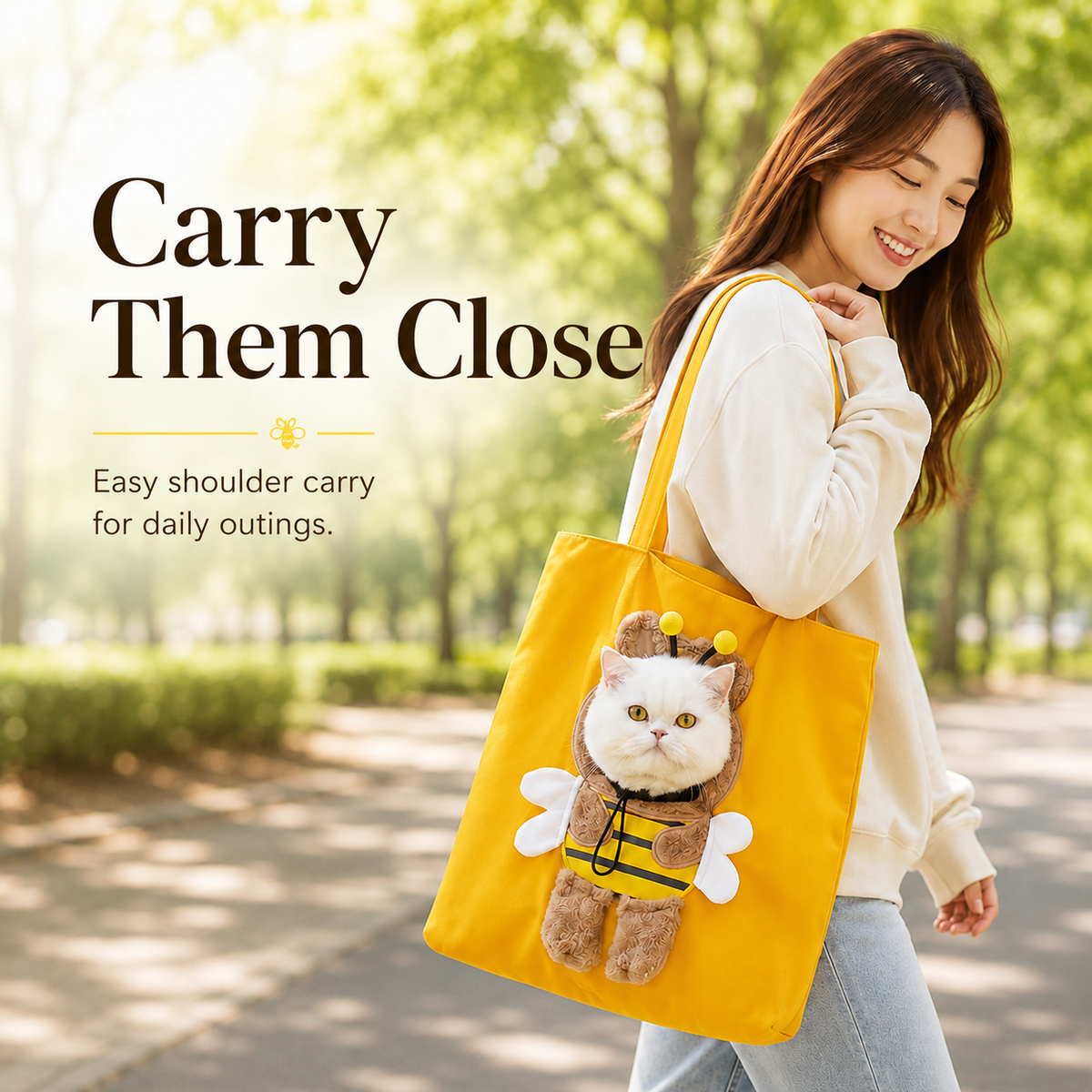 🐱 Cartoon Character Cat Carrier Tote – Face-Forward Shoulder Bag 📸
