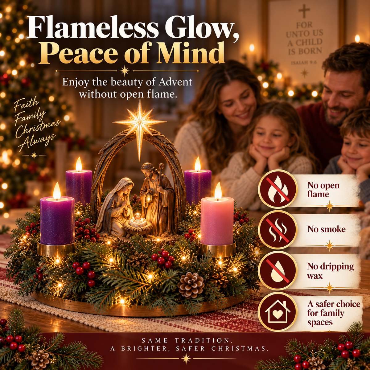 ✝️🕯️ Lighted Nativity Advent Wreath – A Sacred 4-Week Christmas Tradition