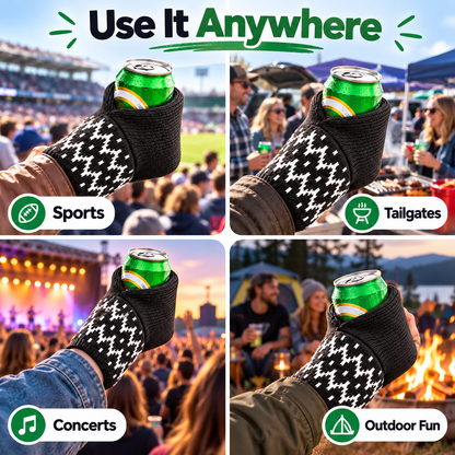 🍻 Hands-Free Wearable Can Holder – Cozy Knit Drink Sleeve for Game Day