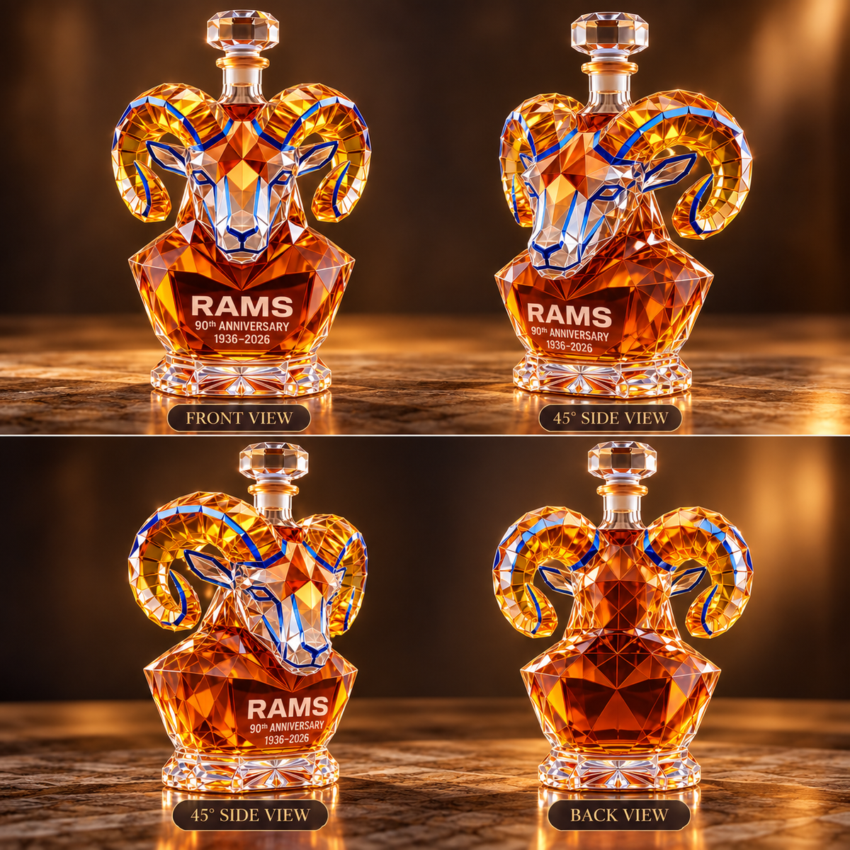 🏈 Los Angeles Rams 90th Anniversary 🏆 Sculpted Collector’s Decanter – Limited Edition