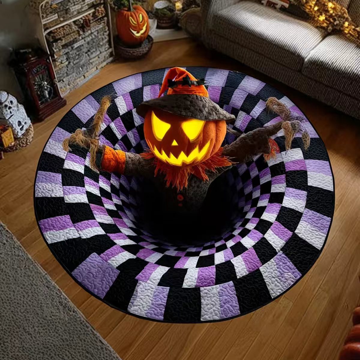 🔥Summer Halloween🎃3D Skeleton Vortex Quilted Round Halloween Rug