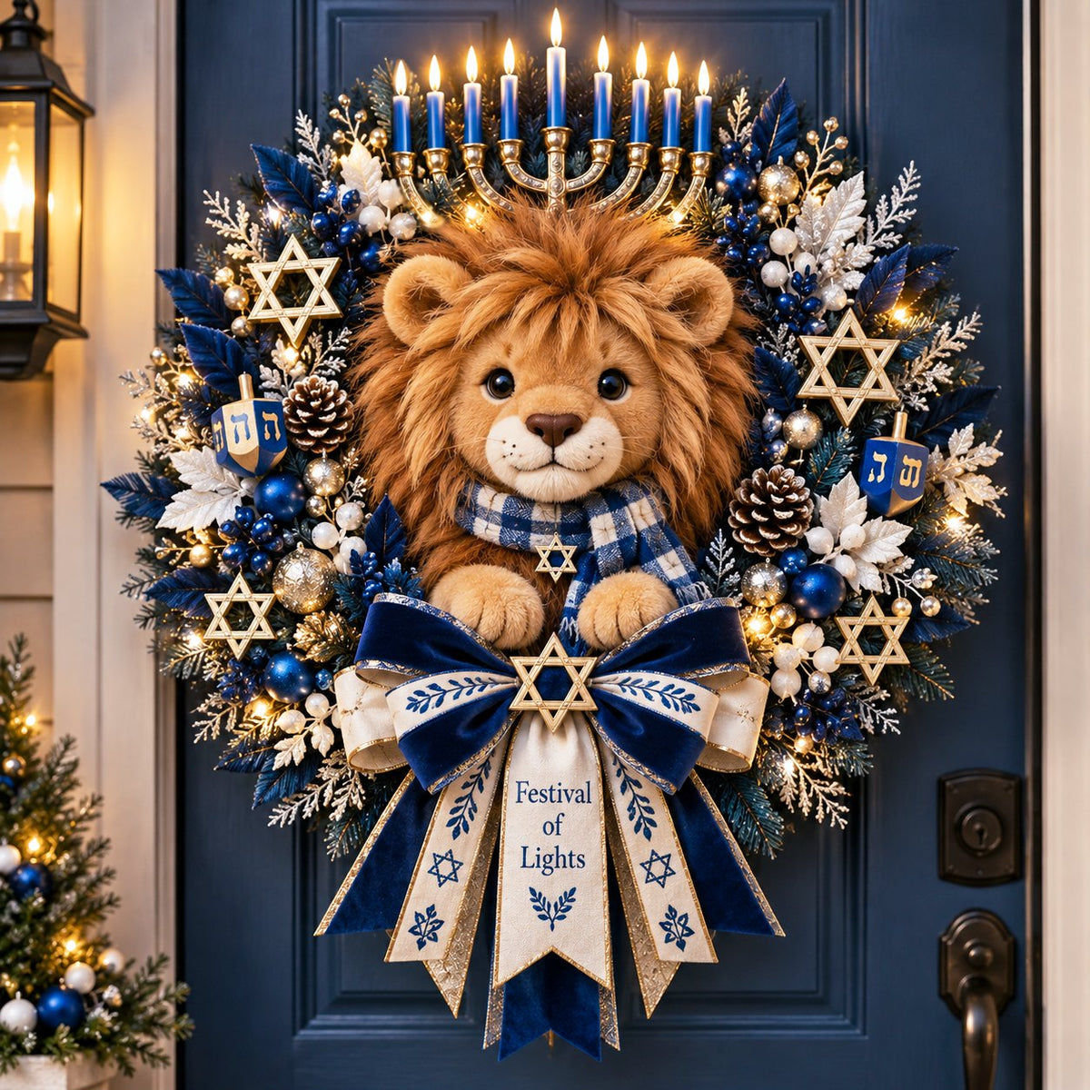 🦁✨ Lion of Judah Hanukkah Lighted Wreath - A Warm & Meaningful Welcome for the Festival of Lights🎁