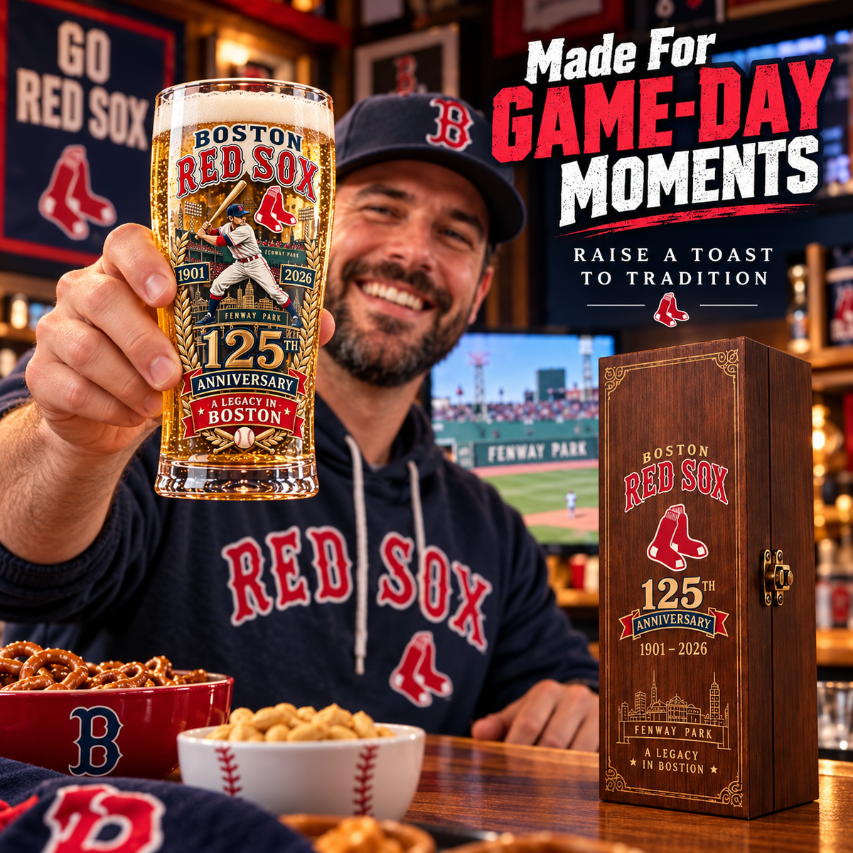 🏆125th Anniversary Baseball Heritage Commemorative Glass & Wooden Gift Box