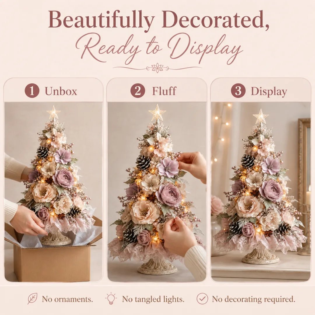 Blush Bloom Pre-Lit Floral Christmas Tree