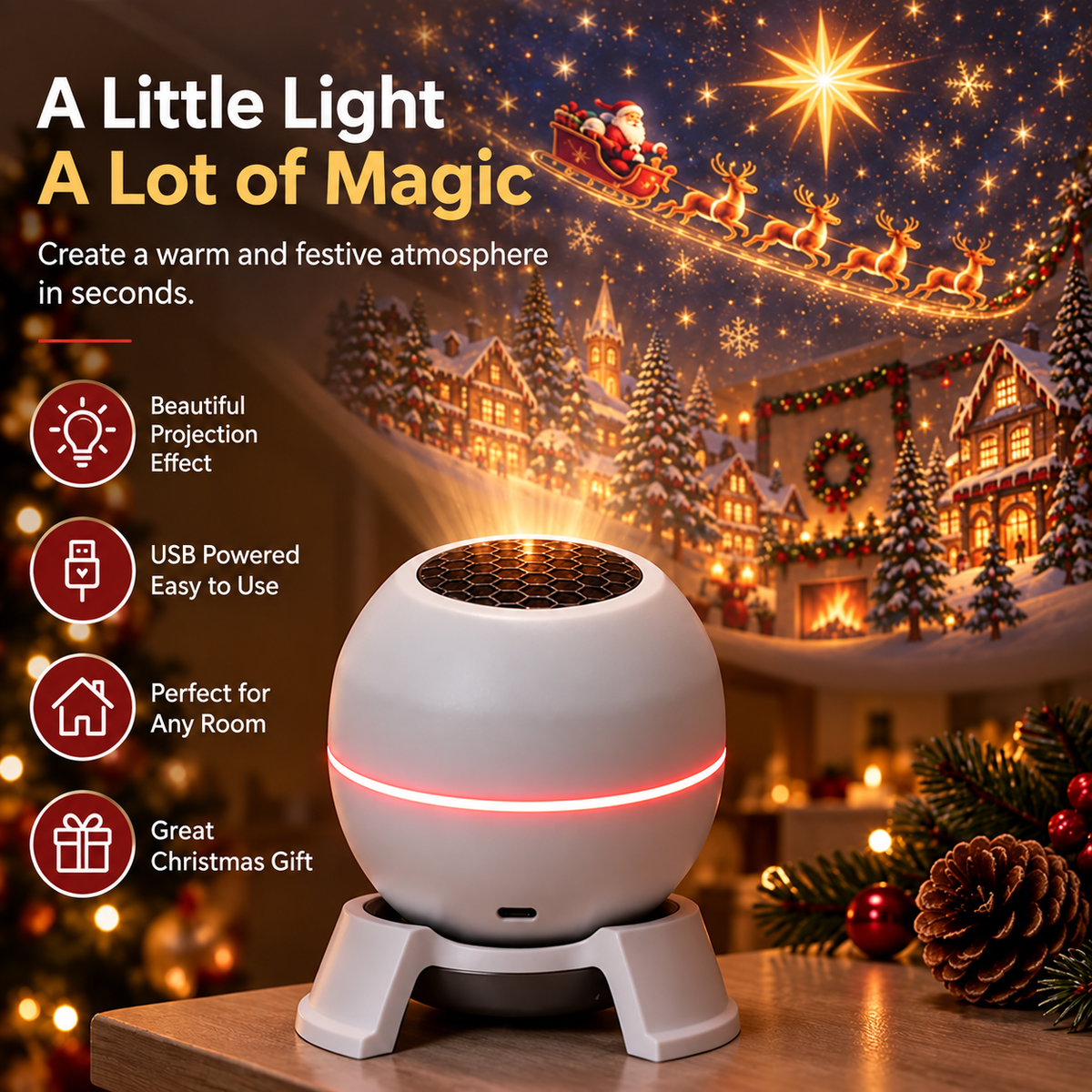 🎅 Turn Any Room Into a Christmas Wonderland – Holiday Projection Night Light