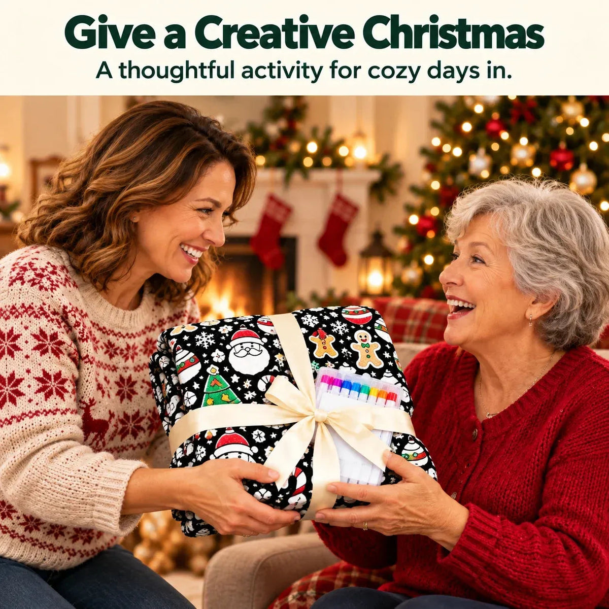 🎄 DIY Christmas Coloring Blanket Kit – Includes 24 Acrylic Markers!