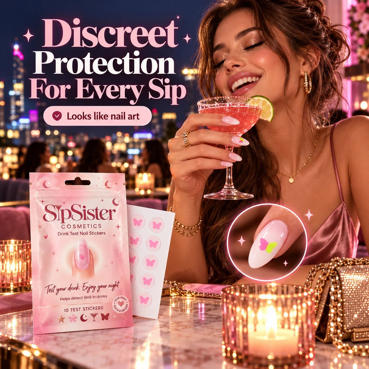 🦋 Butterfly Drink Test Nail Stickers ✨ Discreet GHB Screening Nail Art