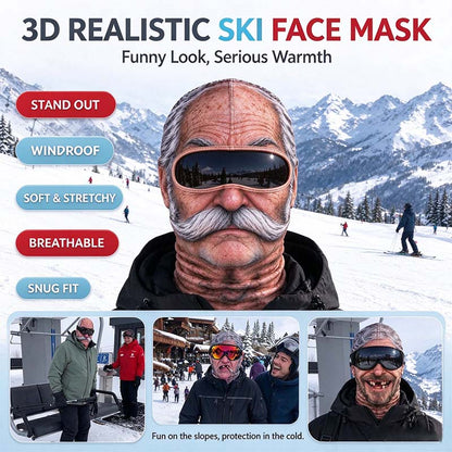 Realistic Face Balaclava – Funny Ski & Snowboard Mask for Cold Weather Adventures, Unisex Adult One Size (21-24') ⛷️