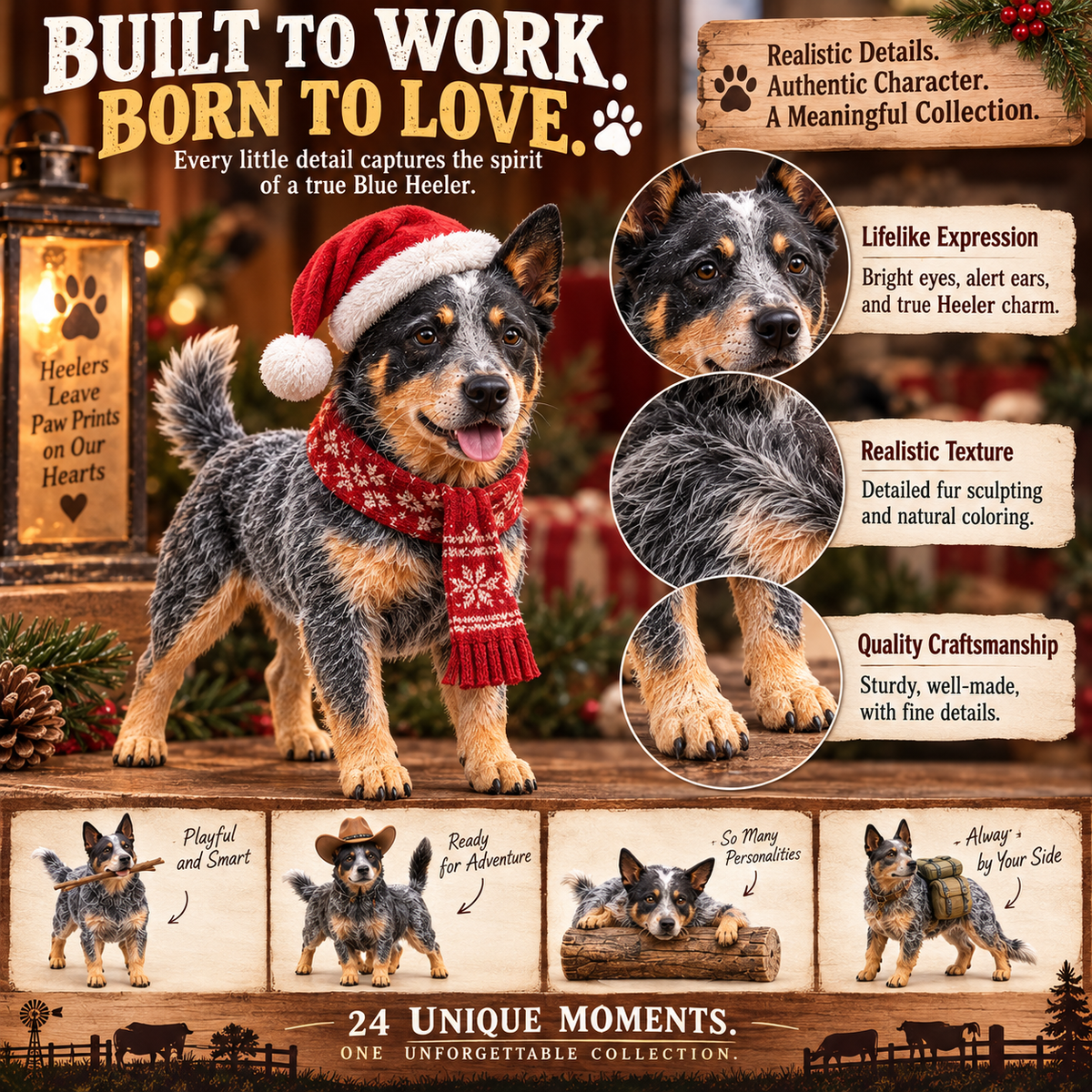 🐾 24 Days of Blue Heelers Advent Calendar – 24 Unique Australian Cattle Dog Figurines, Christmas Gift for Blue Heeler Lovers