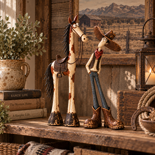 Whimsical Western Cowboy & Horse Figurine Duo 🤠🐴