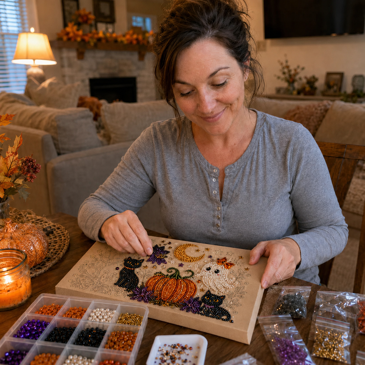💥LAST DAY  50% OFF👻✨ Halloween Pearl Art DIY Kit – Turn Tiny Pearls into Spooky-Cute Magic