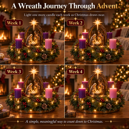 ✝️🕯️ Lighted Nativity Advent Wreath – A Sacred 4-Week Christmas Tradition