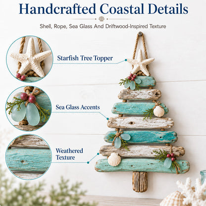 🌊🎄 Coastal Christmas Driftwood Tree – Lighted Beach House Wall Decor