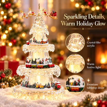 Musical Christmas Tree with Animated Train – Light-Up Acrylic Holiday Village Tabletop Decoration