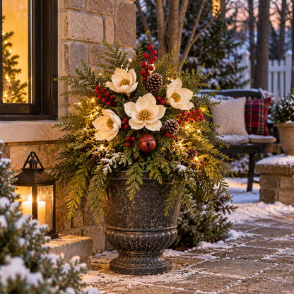 Vintage Magnolia Christmas Planter Pick