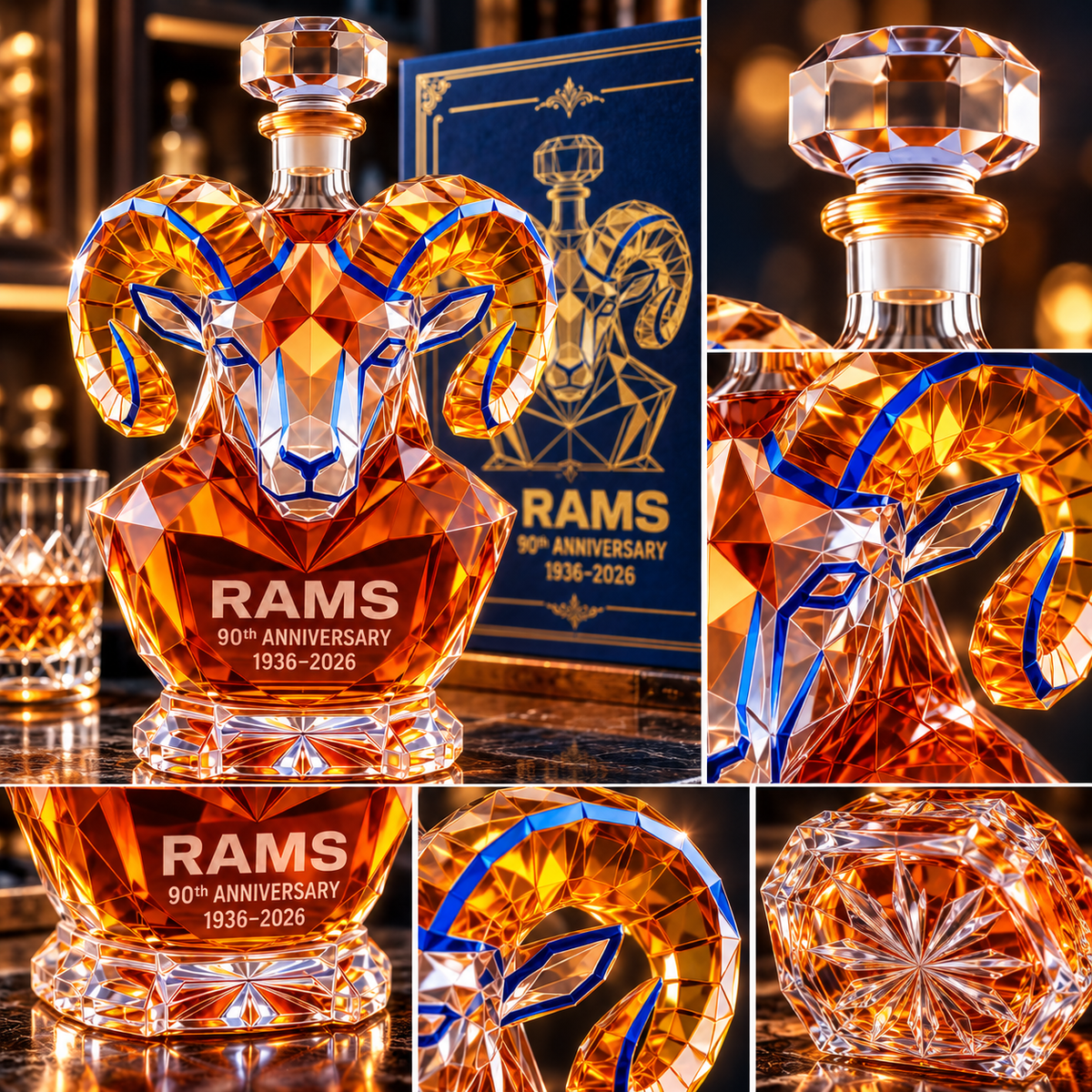 🏈 Los Angeles Rams 90th Anniversary 🏆 Sculpted Collector’s Decanter – Limited Edition