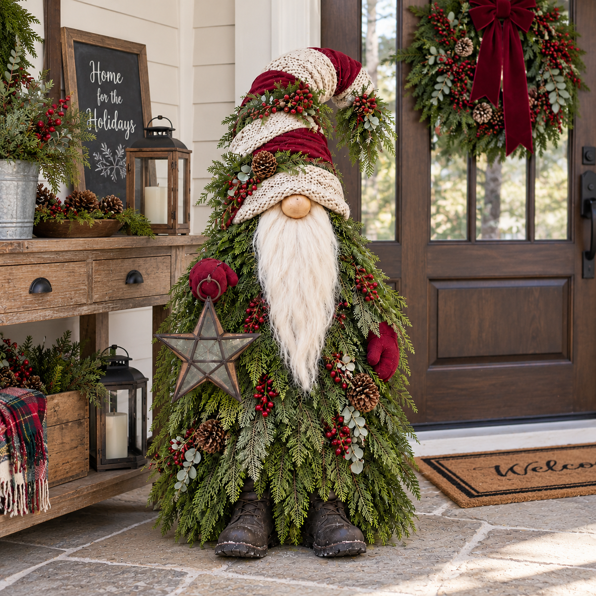🎄 Evergreen Star Gnome™ Lighted Christmas Woodland Decor