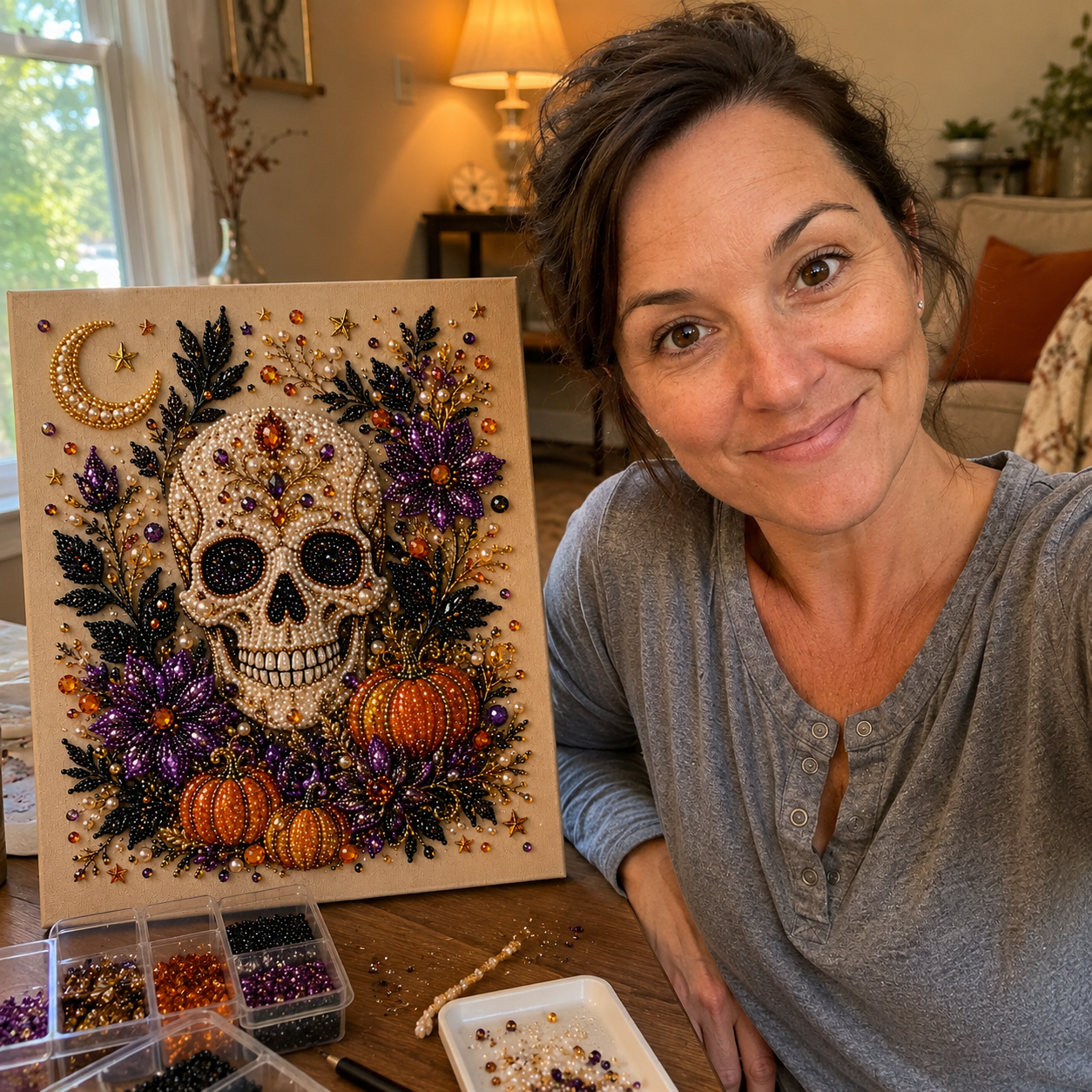 💥LAST DAY  50% OFF👻✨ Halloween Pearl Art DIY Kit – Turn Tiny Pearls into Spooky-Cute Magic