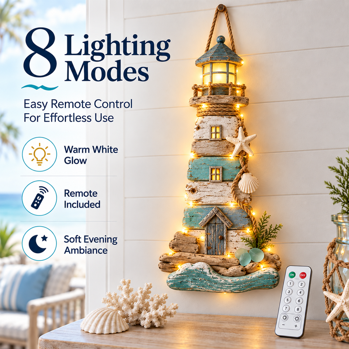 🌊🏠 Coastal Driftwood Lighthouse Wall Decor