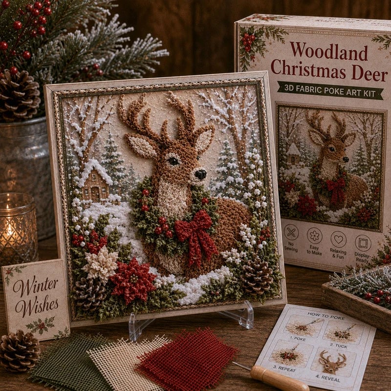 🎁 3D Christmas Fabric Poke Art Kit🎄 Handmade Fabric Poke Art Kit🎅 Vintage Holiday Handmade Decoration, DIY Christmas Craft Kit for Adults & Beginner