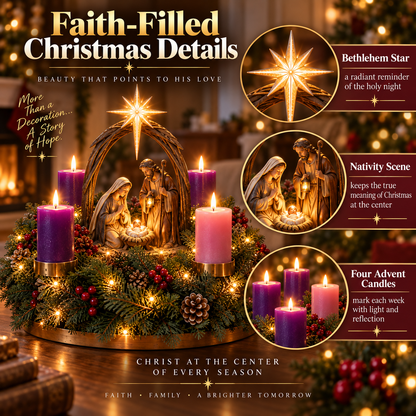 ✝️🕯️ Lighted Nativity Advent Wreath – A Sacred 4-Week Christmas Tradition