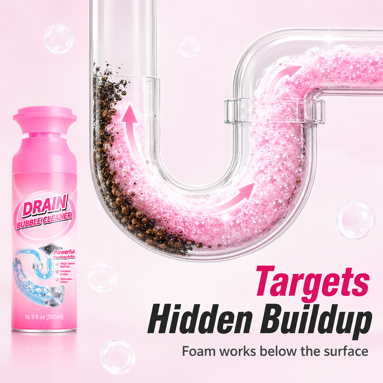 🫧 Foaming Pipe Cleaner & Drain Deodorizer – 360° Expanding Sink Foam ✨