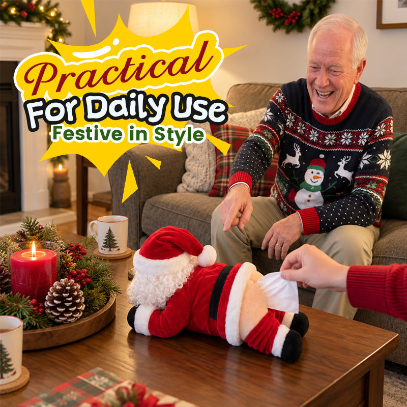 🎅 Funny Santa Butt Tissue Box – Cheeky Christmas Decor & White Elephant Gift 🎁