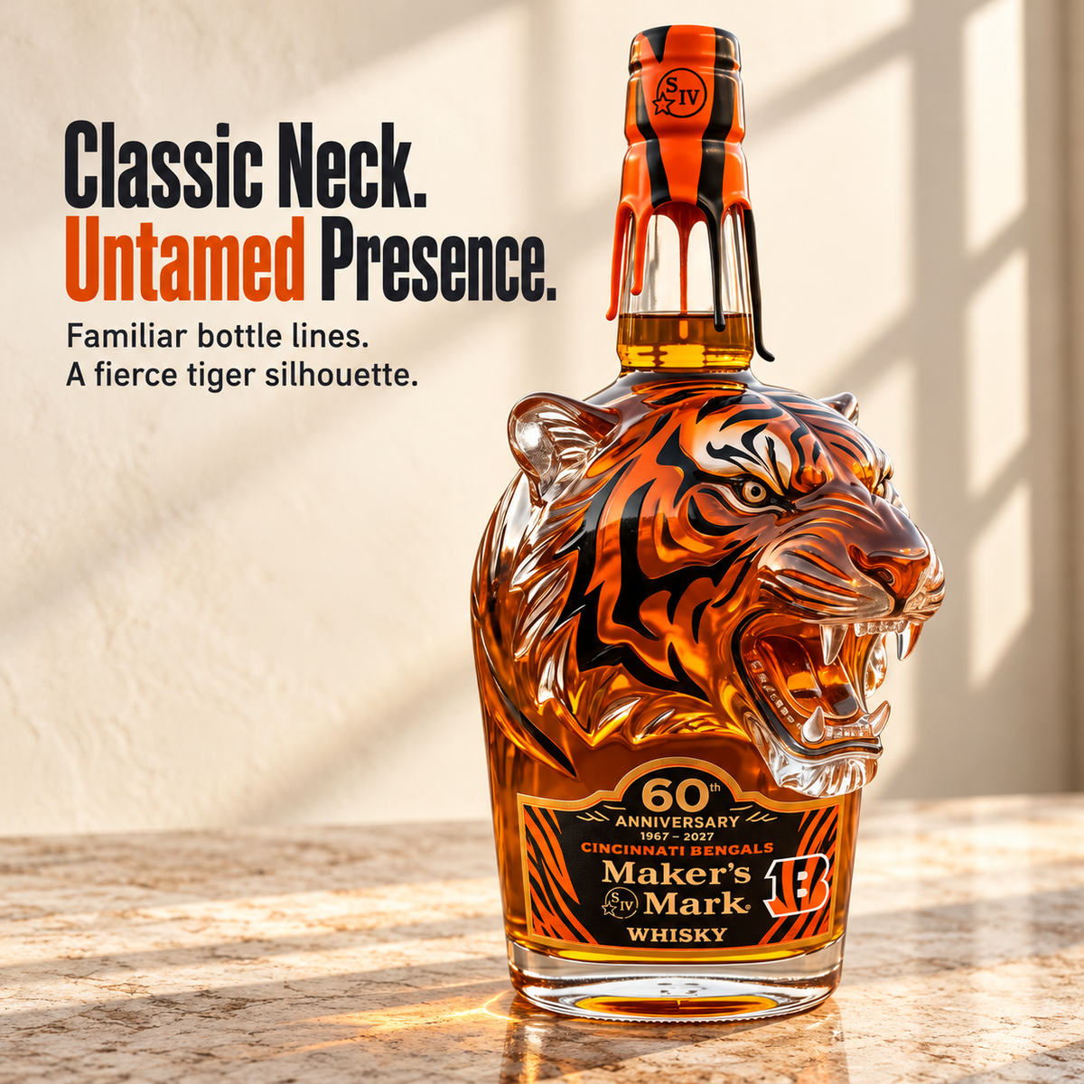 🐅 Fierce Tiger Head Collector Bottle – Orange & Black Football Fan Bar Decor 🏈