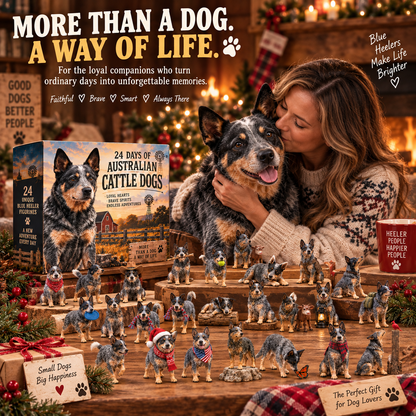 🐾 24 Days of Blue Heelers Advent Calendar – 24 Unique Australian Cattle Dog Figurines, Christmas Gift for Blue Heeler Lovers