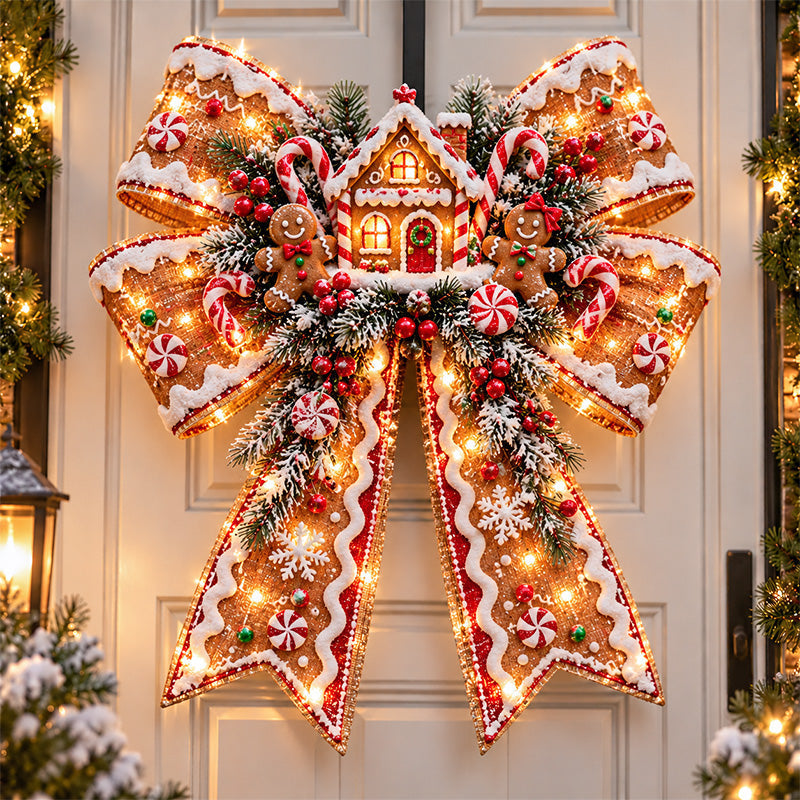 🔥LAST DAY 50%🎀🎄 Christmas Magic Bow Door Hangers – Oversized Light-Up Holiday Bows in 6 Festive Styles