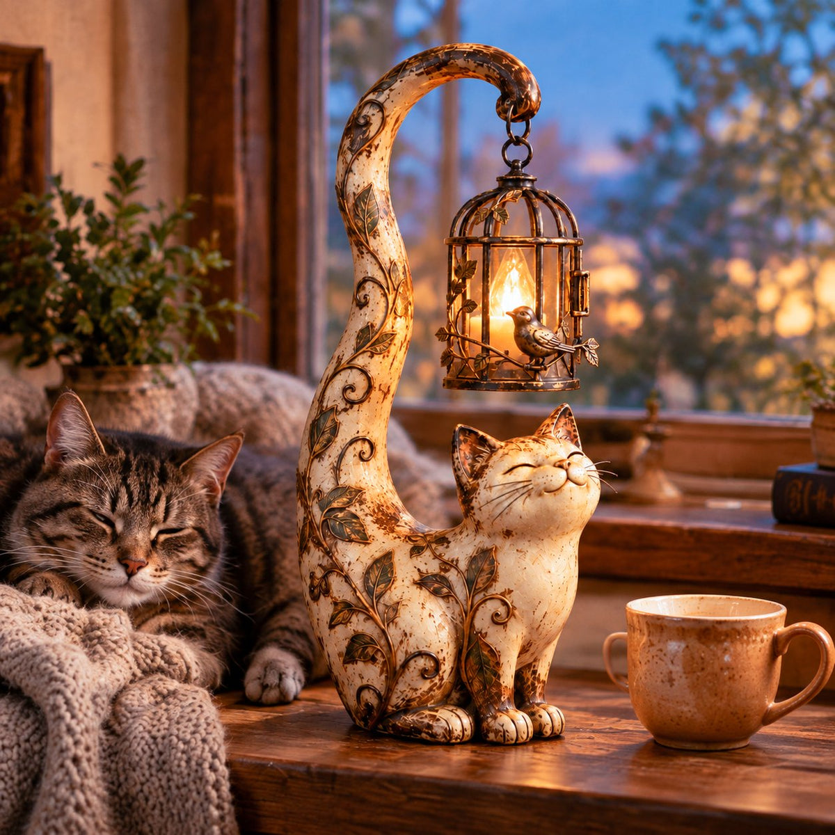 🐈‍⬛Vintage Cat Lantern Sculpture Lamp - A Little Guardian of Warmth, Memories & Cozy Corners✨🎁