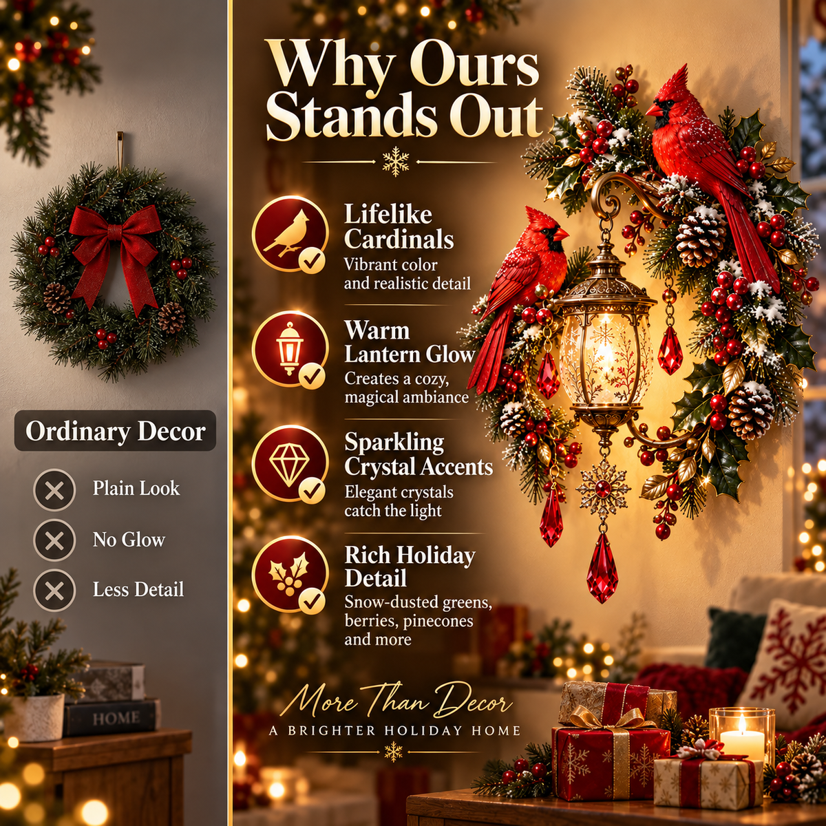 🔥70% OFF TODAY🔥Cardinal Christmas Lantern Glow™ – Lighted Holiday Wall Decor