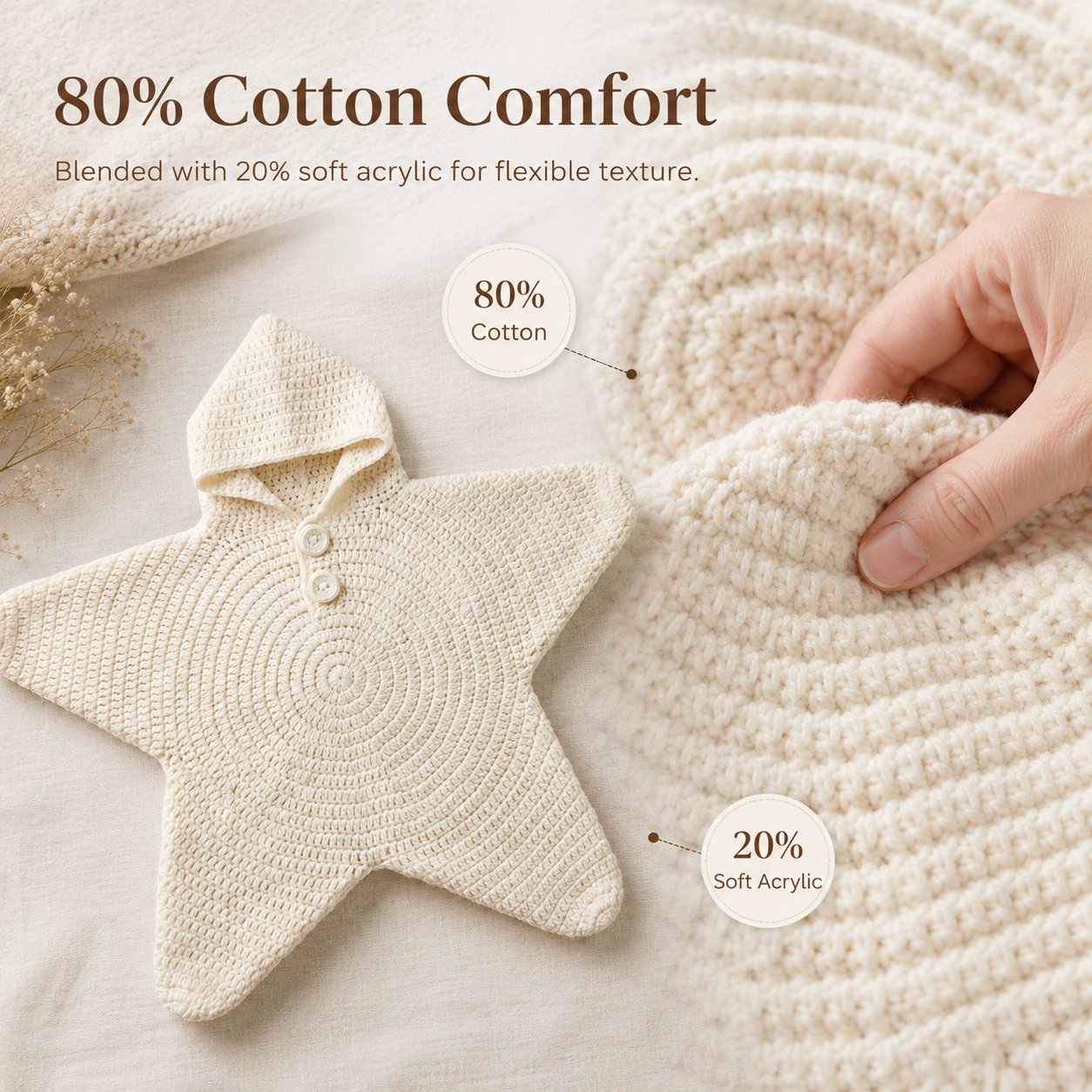 ⭐ Starfish Crochet Baby Outfit, Knitted Hooded Newborn Onesie, Breathable Cotton Blend Baby Photo Prop
