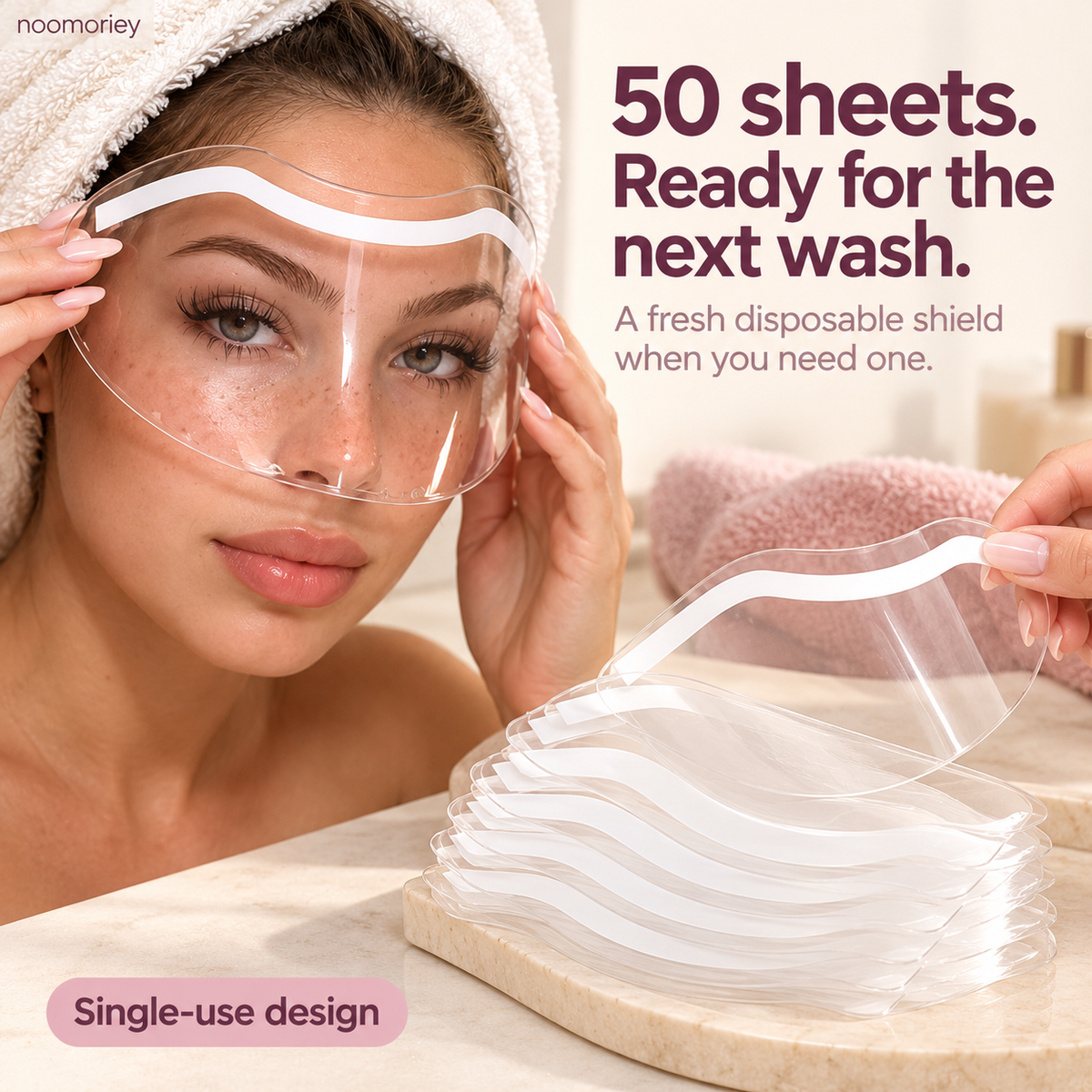 50-Pack Disposable Face Shields – Clear Adhesive Splash Guards for Hair Washing & Lash Care ✨