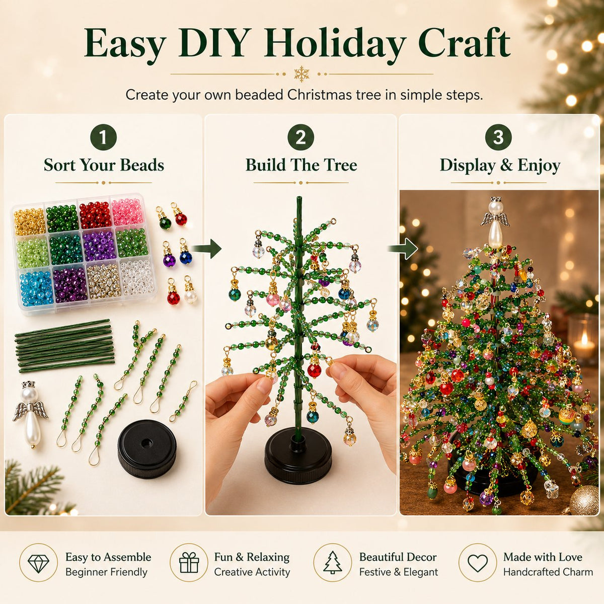 🎄✨ DIY Beaded Christmas Tree Kit – Create Your Own Holiday Decor