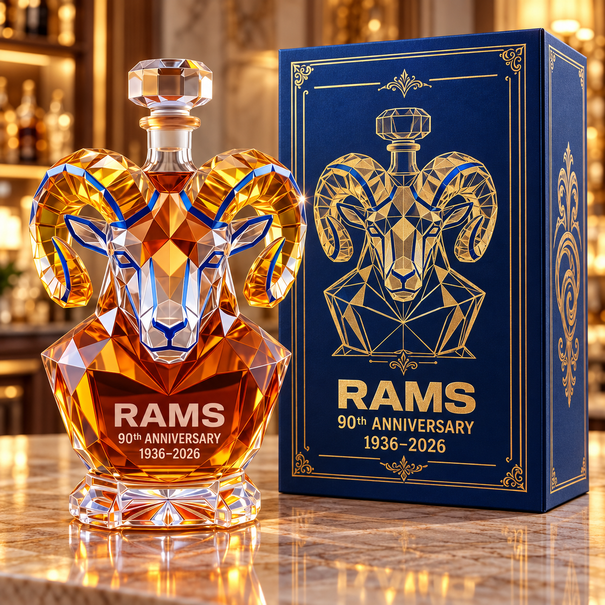 🏈 Los Angeles Rams 90th Anniversary 🏆 Sculpted Collector’s Decanter – Limited Edition