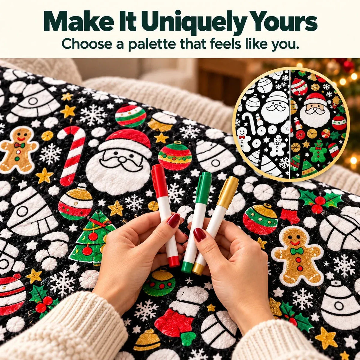 🎄 DIY Christmas Coloring Blanket Kit – Includes 24 Acrylic Markers!