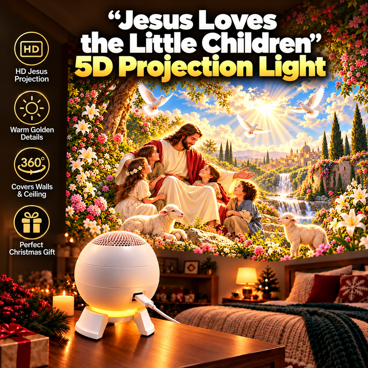 ⏰49% OFF TODAY✝️ Jesus Loves the Little Children 5D Projection Light – Fill Your Home With Christ’s Love & Heavenly Peace